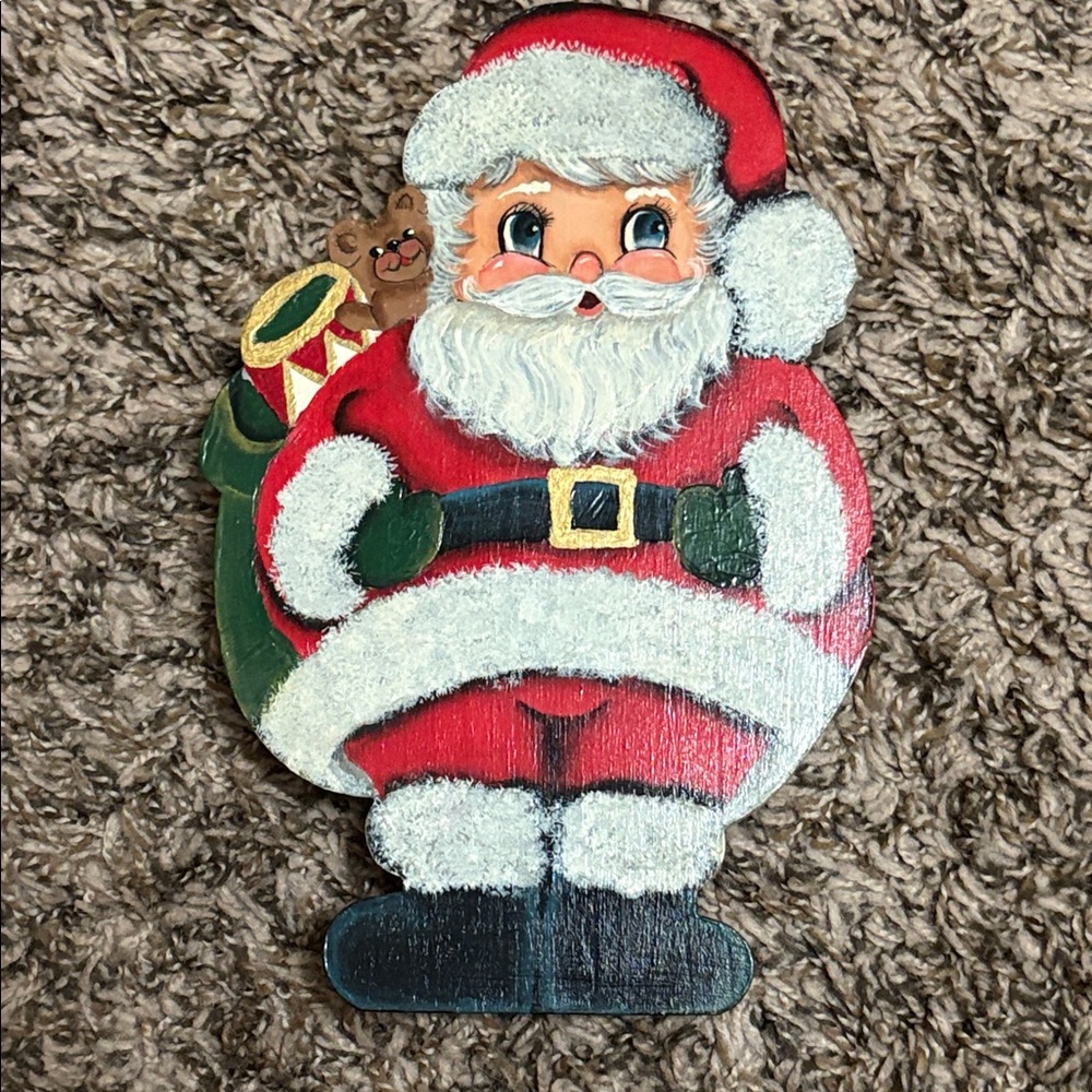 Vintage 35 years old Tole Painted Christmas Santa Cookie Jar Lid Handmade 🎅🏻